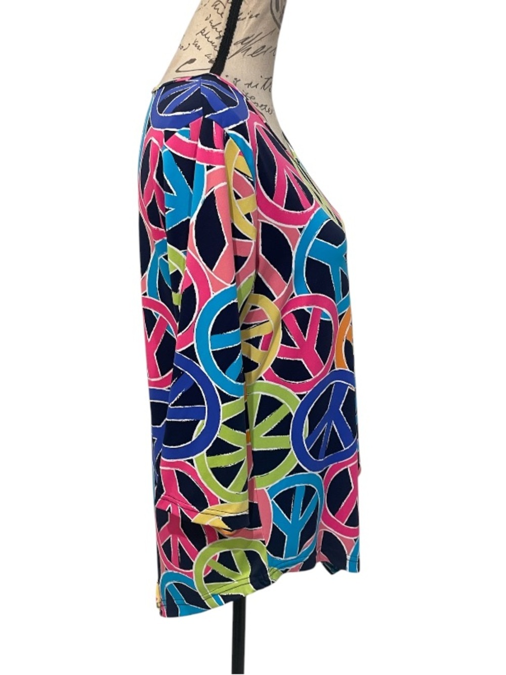 Anthony’s Resort Wear Colorful Peace Sign Asymmetrical Top Small Y2K Beachy - Picture 5 of 8